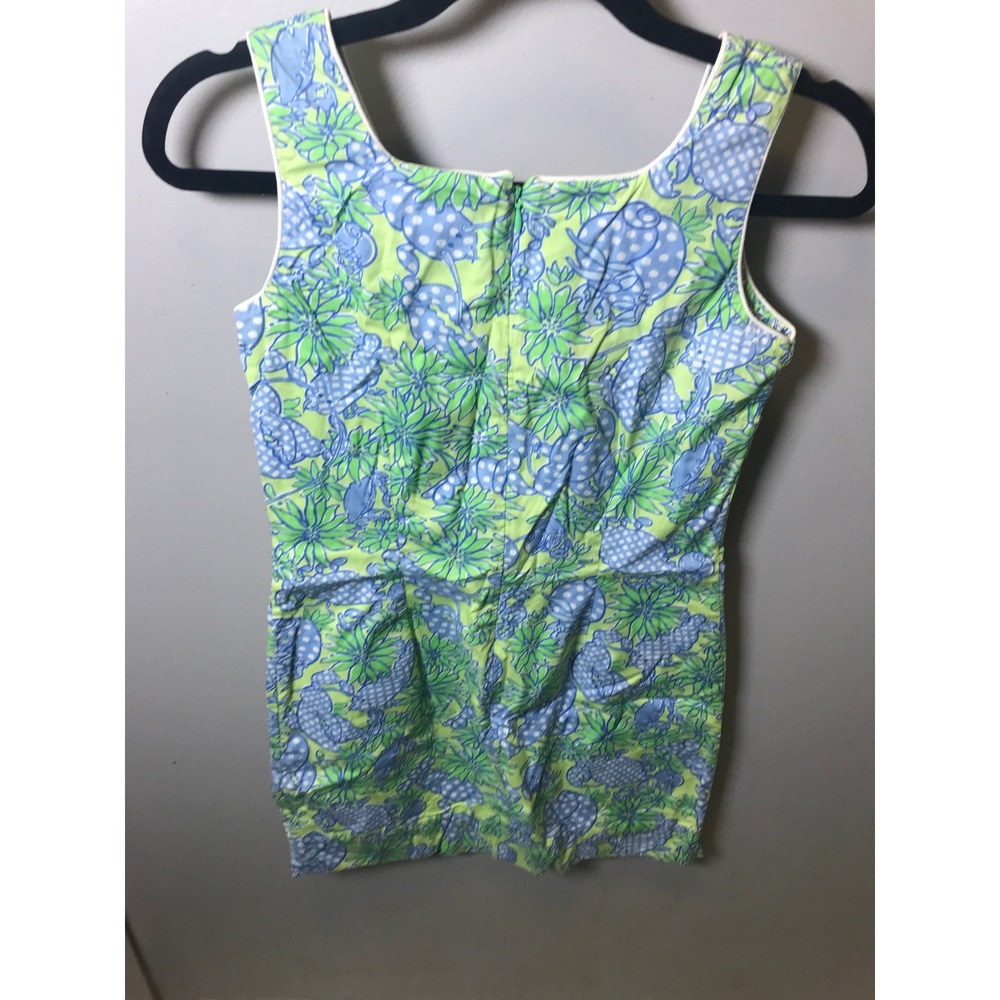 Lilly Pulitzer Green Blue Lobster Floral Print Cotton Shift Dress Womens Size 2 - Picture 2 of 4